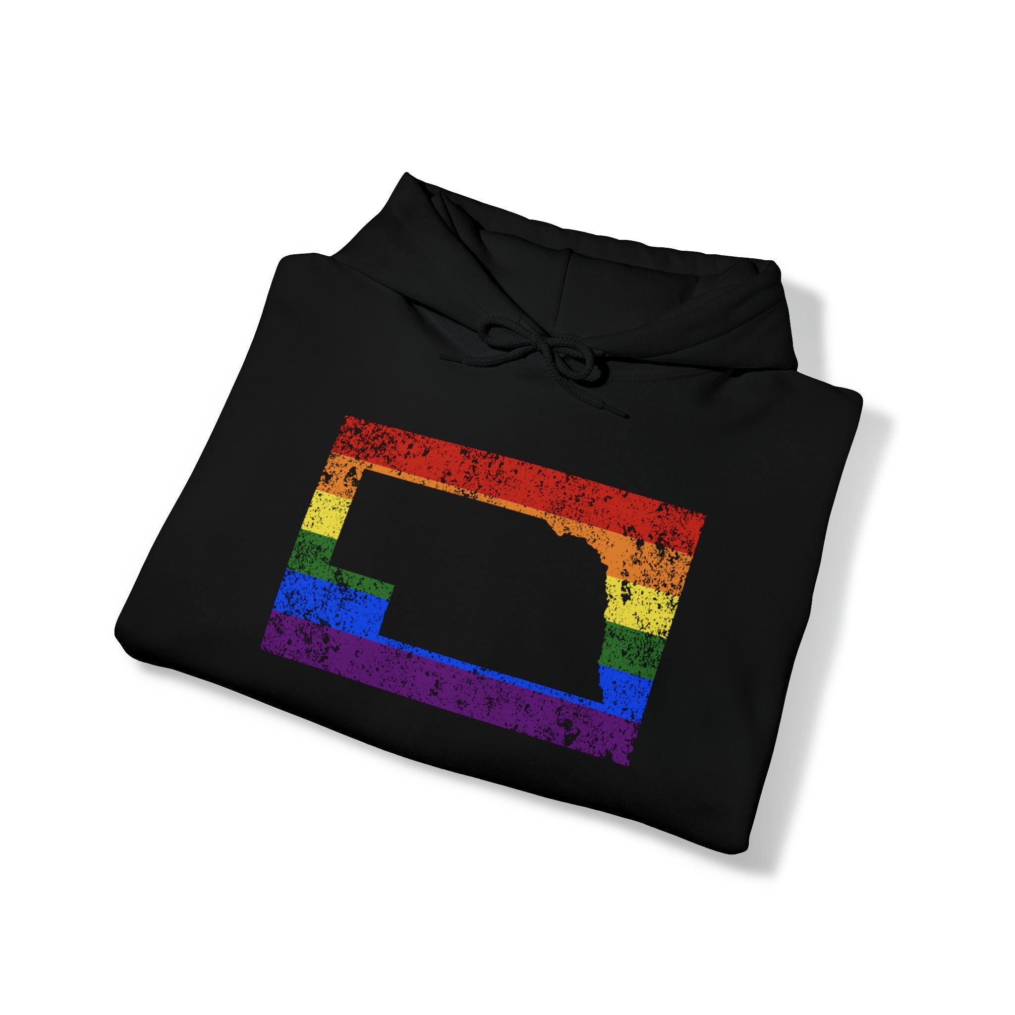 Nebraska Pride Flag Hoodie: Rainbow LGBTQ+ State Silhouette Distressed Hooded Sweatshirt