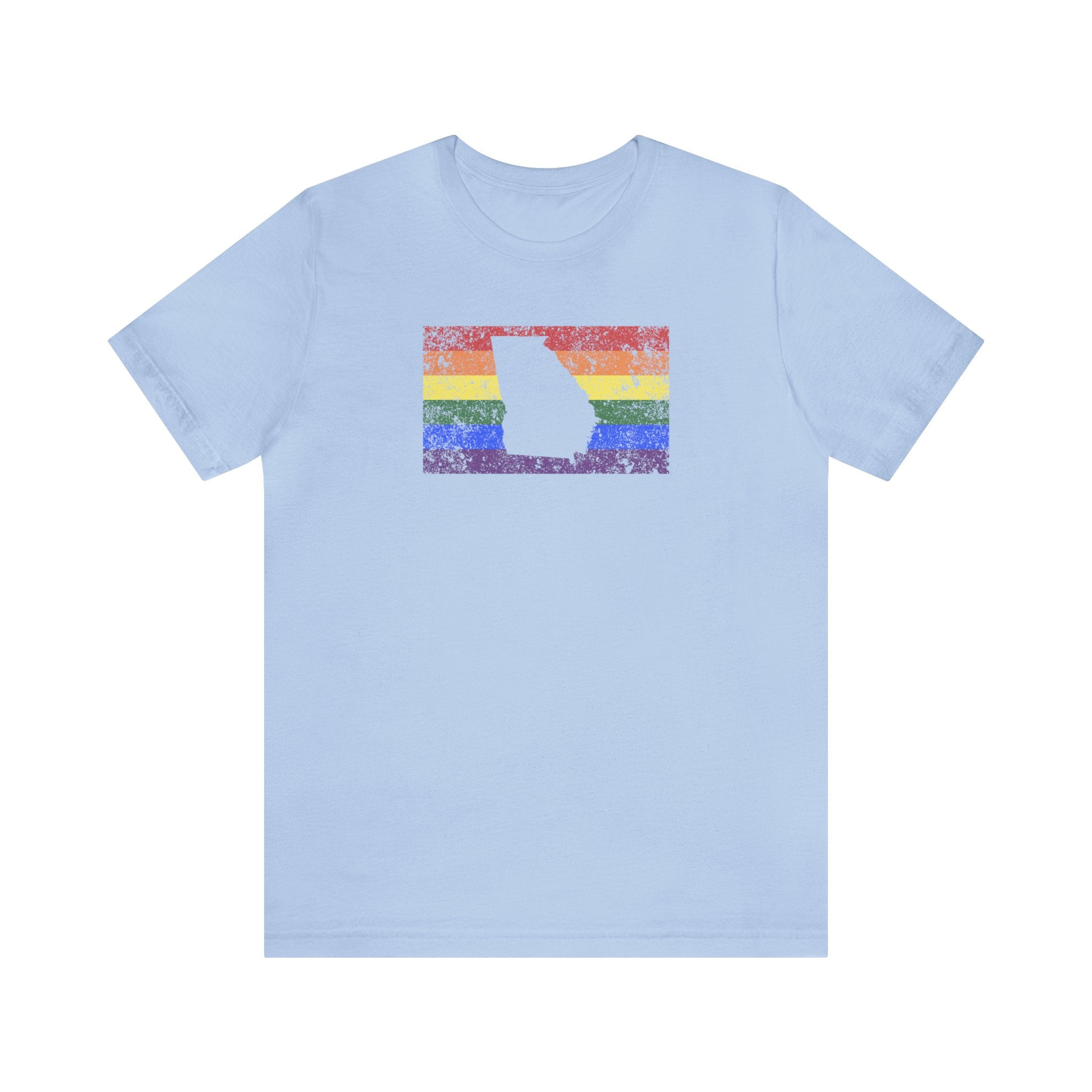 Georgia Pride Flag Tee: Rainbow LGBTQ+ State Silhouette Distressed Shirt