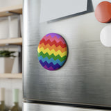 Gilbert Baker Pride Flag Magnet: Wavey Round Button for Fridge