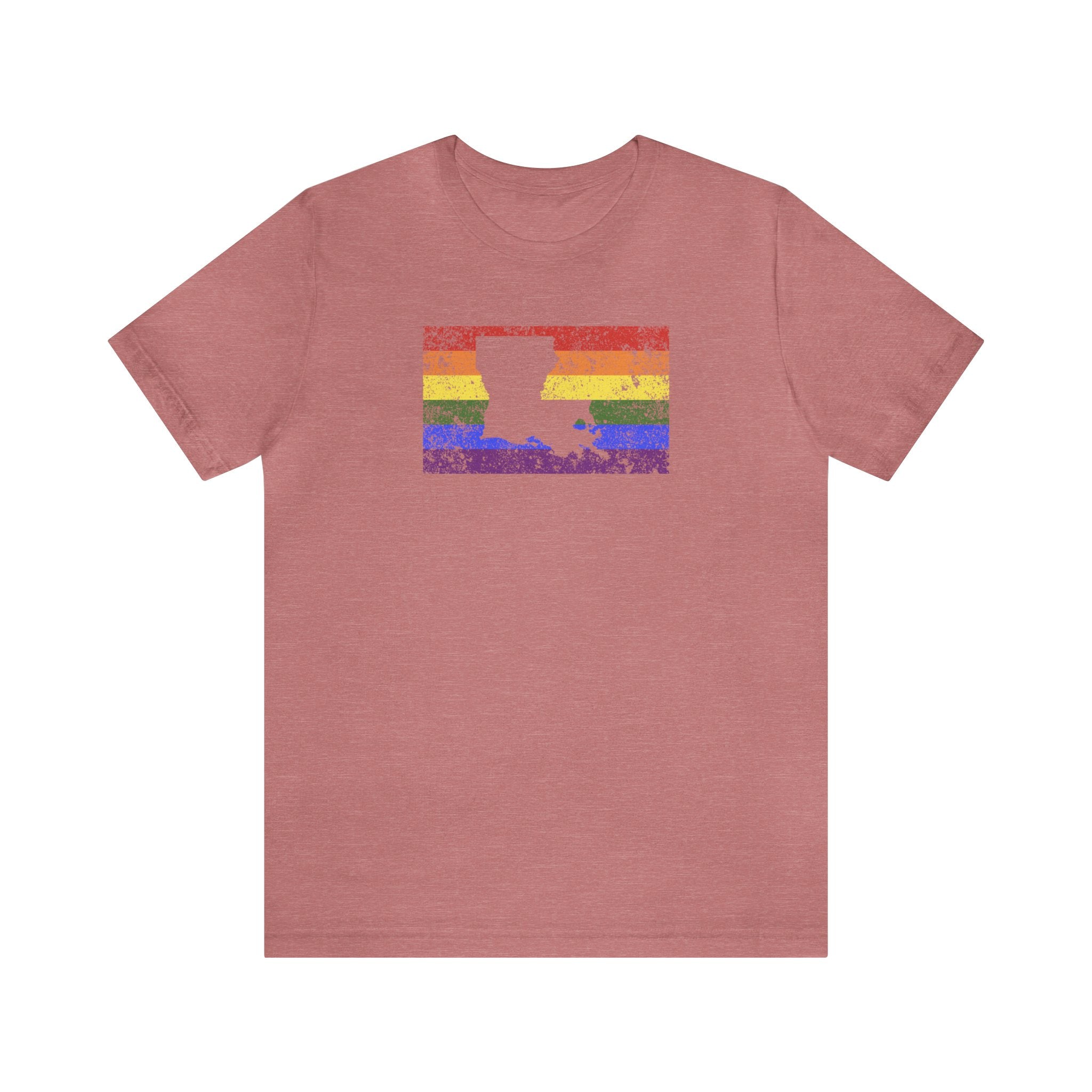 Louisiana Pride Flag Tee: Rainbow LGBTQ+ State Silhouette Distressed Shirt