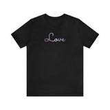 Bigender Love Script Tee: Subtly Elegant Pride T-Shirt