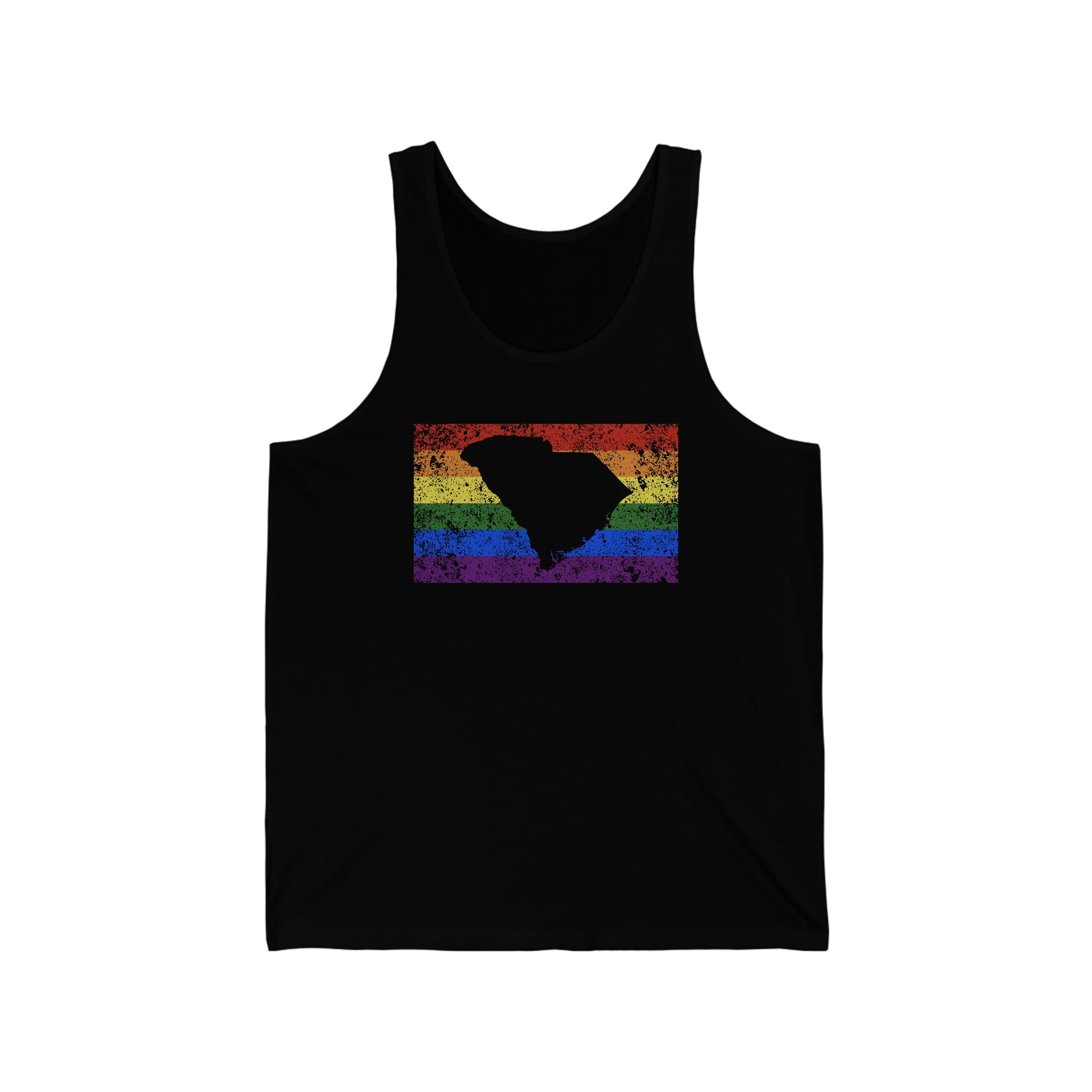 South Carolina Pride Flag Tank: Rainbow LGBTQ+ State Silhouette Distressed Tank-Top