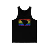 South Carolina Pride Flag Tank: Rainbow LGBTQ+ State Silhouette Distressed Tank-Top