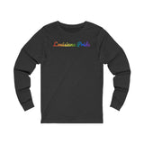 Louisiana Pride Long Sleeve Tee: Flowing Cursive Design with LGBTQ+ Gradient