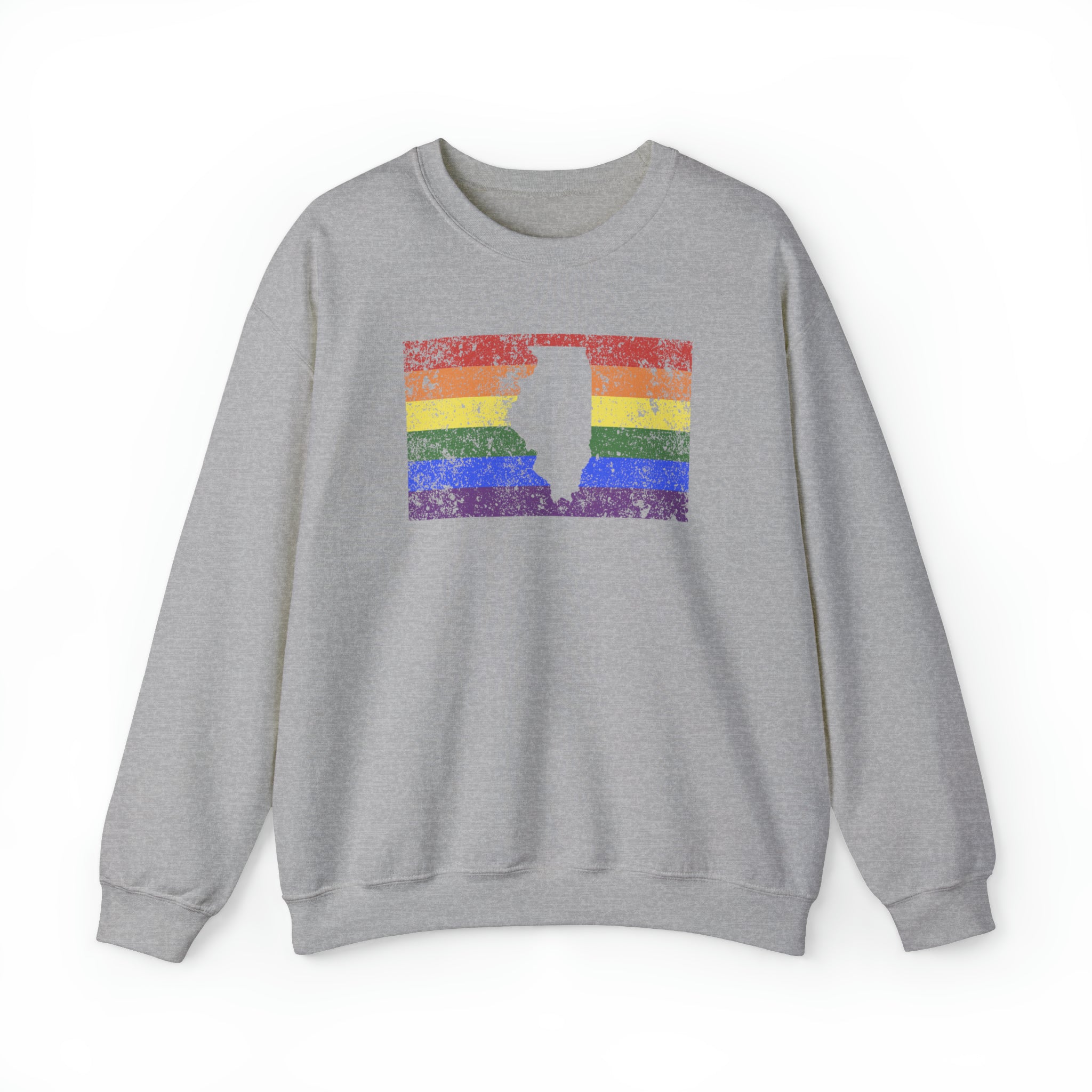 Illinois Pride Flag Sweater: Rainbow LGBTQ+ State Silhouette Distressed Sweatshirt