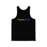 Wyoming Pride Tank Top: Flowing Cursive Design with LGBTQ+ Gradient