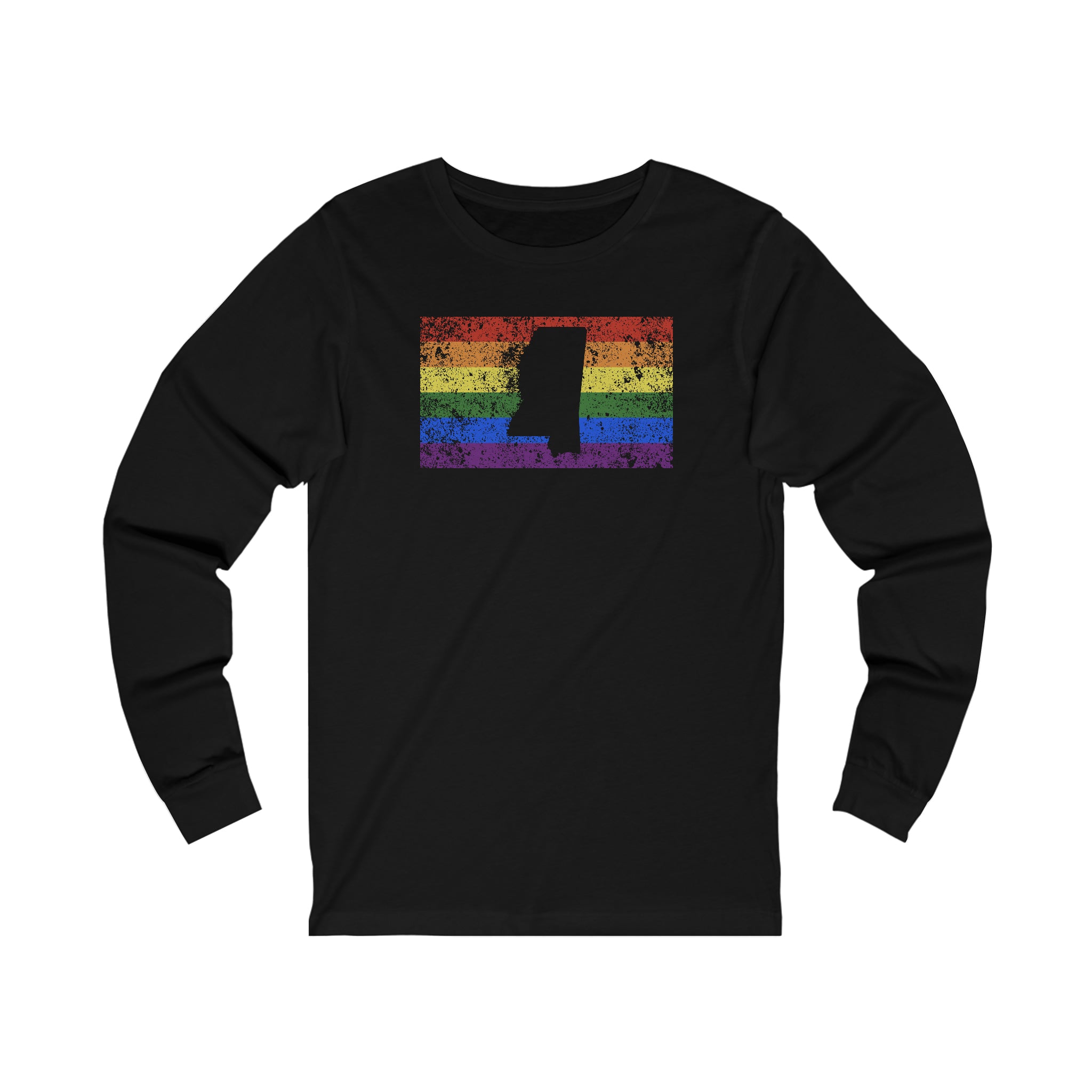 Mississippi Pride Flag Long Sleeve Tee: Rainbow LGBTQ+ State Silhouette Distressed Long Sleeve T-Shirt