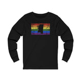 Mississippi Pride Flag Long Sleeve Tee: Rainbow LGBTQ+ State Silhouette Distressed Long Sleeve T-Shirt