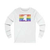 Mississippi Pride Flag Long Sleeve Tee: Rainbow LGBTQ+ State Silhouette Distressed Long Sleeve T-Shirt