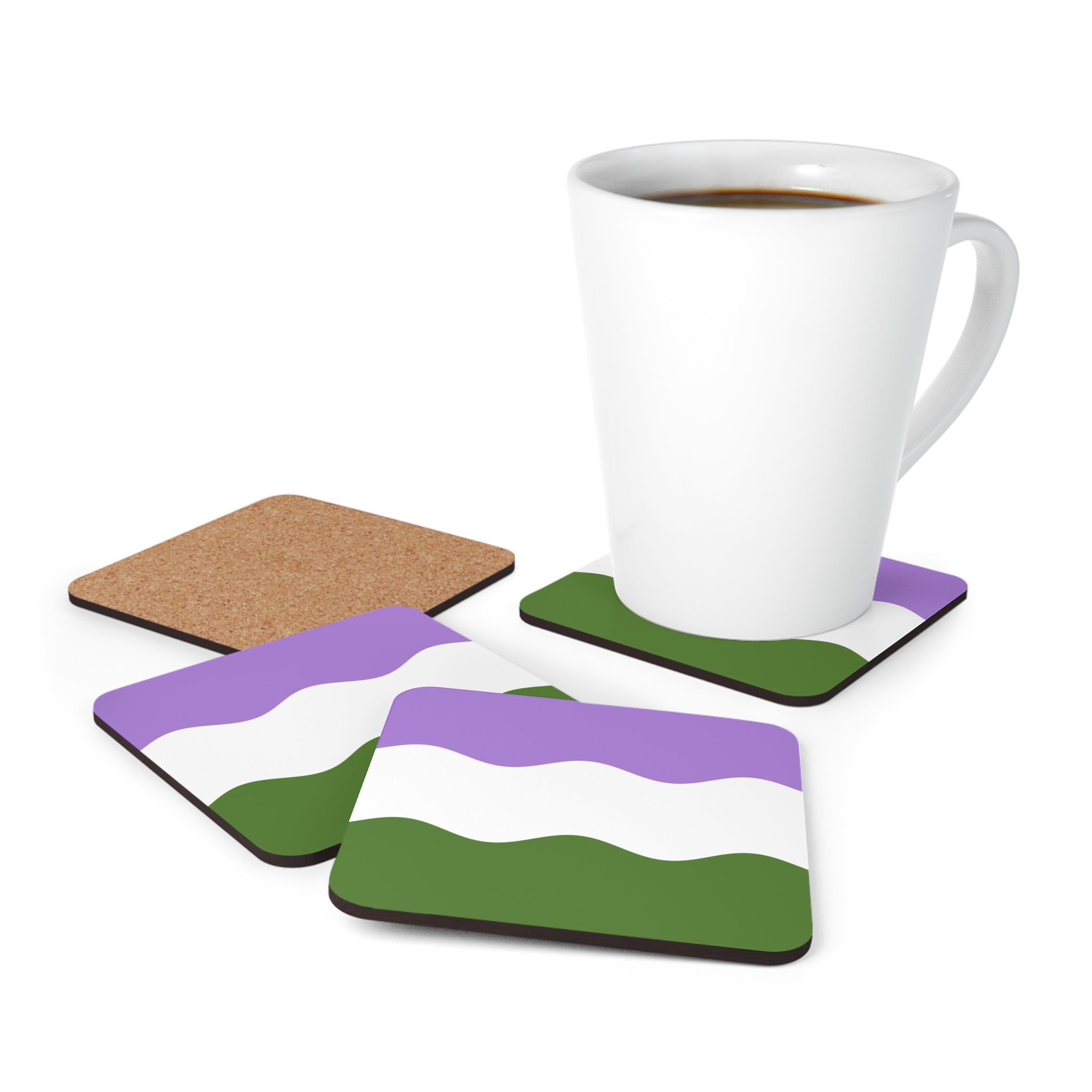 Genderqueer Flag Coaster Set: 4 Corkwood Ripple Drink Coasters