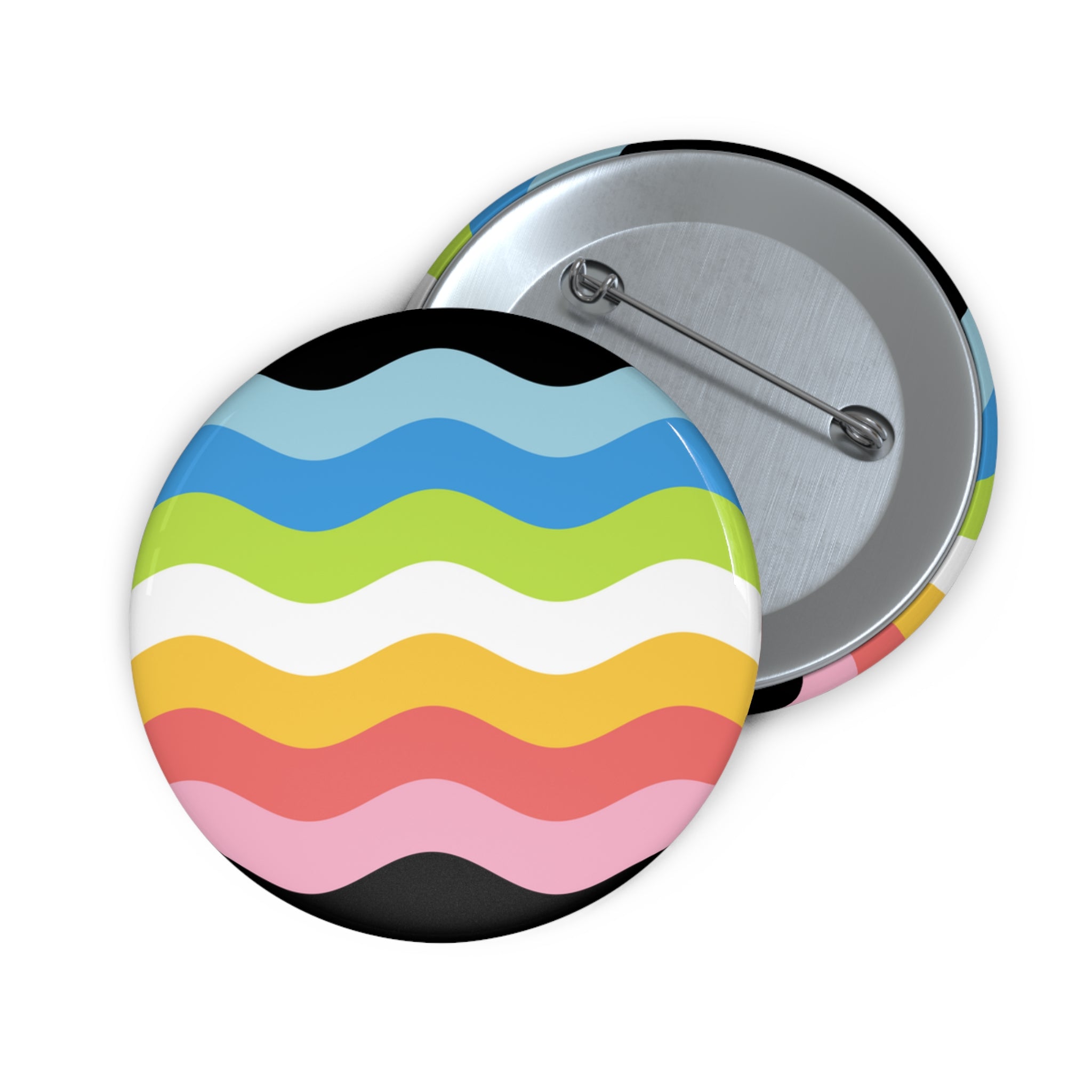 Queer Pride Flag Pin: Round Button with Wavey Design