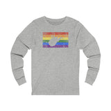 West Virginia Pride Flag Long Sleeve Tee: Rainbow LGBTQ+ State Silhouette Distressed Long Sleeve T-Shirt