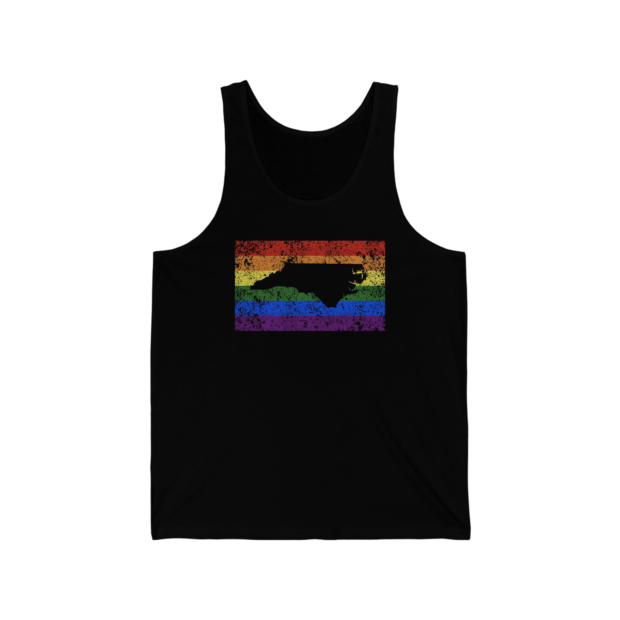 North Carolina Pride Flag Tank: Rainbow LGBTQ+ State Silhouette Distressed Tank-Top