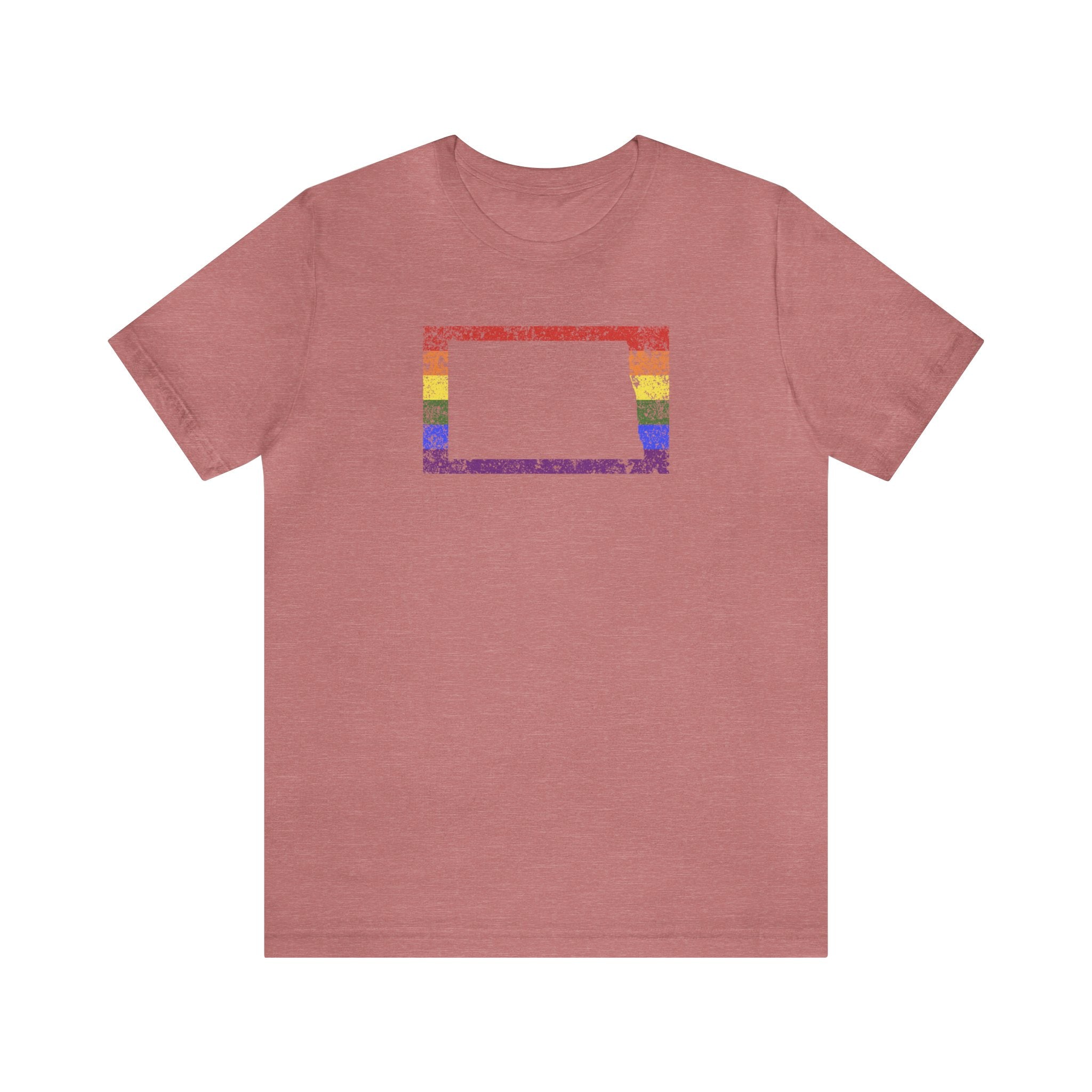 North Dakota Pride Flag Tee: Rainbow LGBTQ+ State Silhouette Distressed Shirt