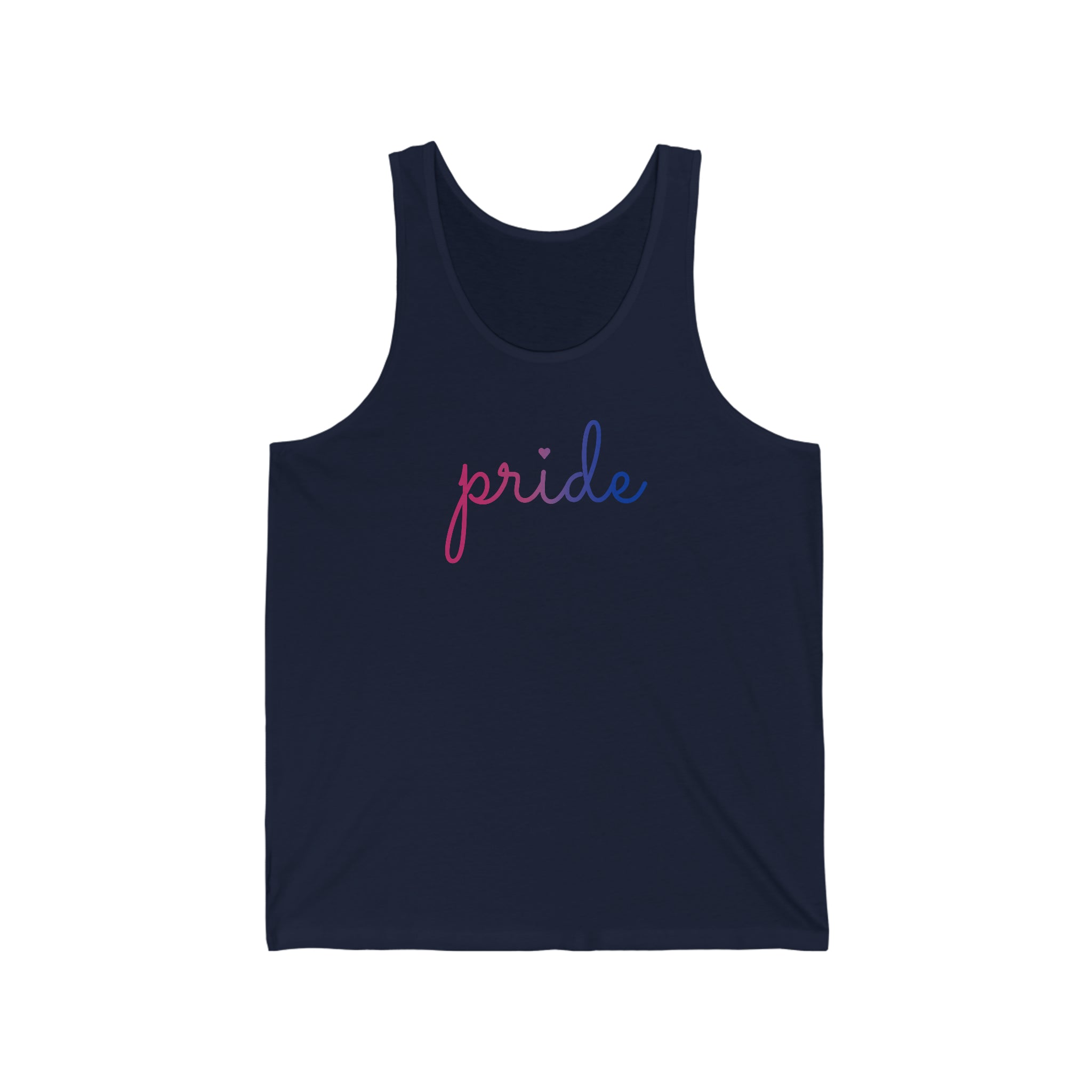 Bisexual Pride Tank-Top: Flowing Cursive 'Pride' in Gradient Hues