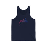 Bisexual Pride Tank-Top: Flowing Cursive 'Pride' in Gradient Hues