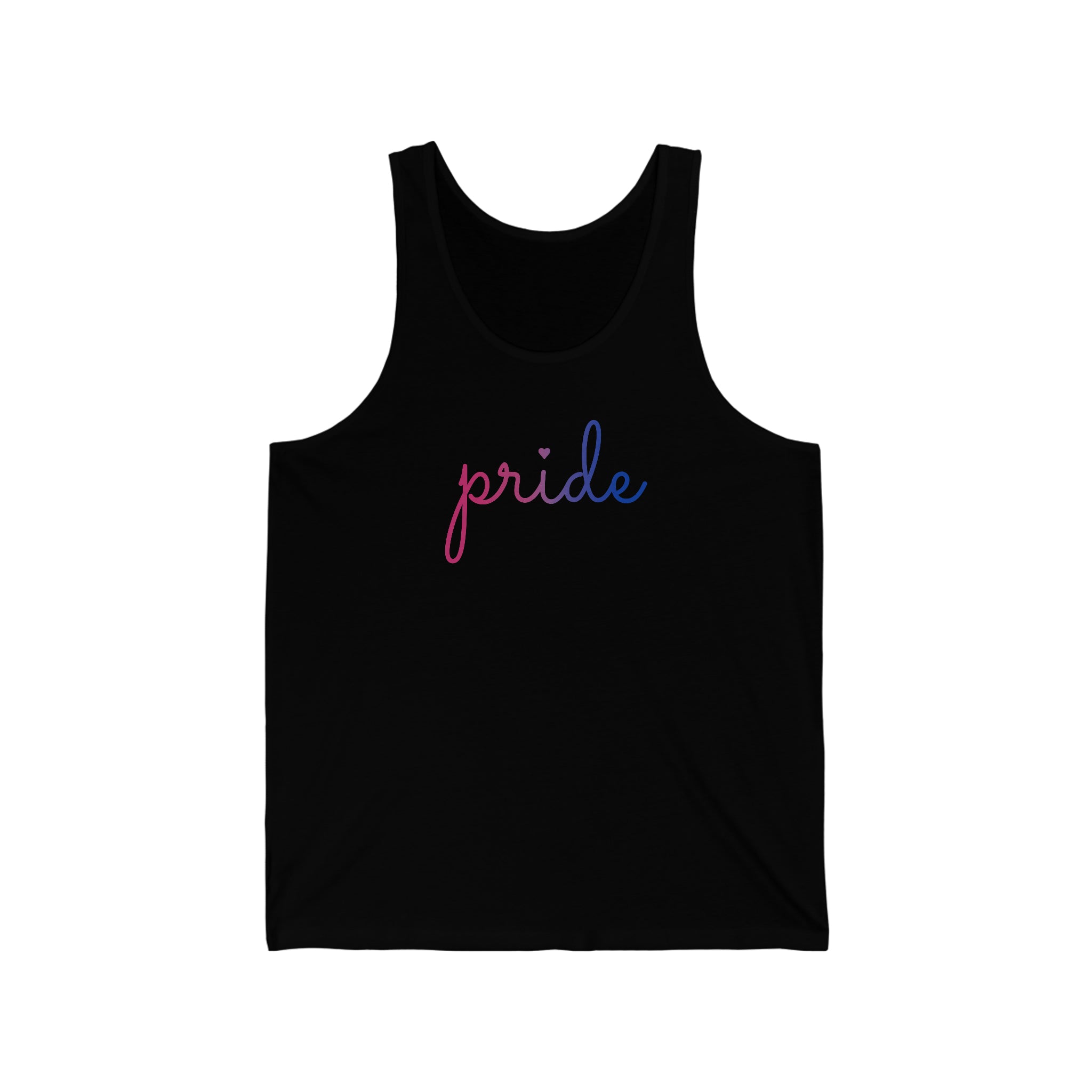 Bisexual Pride Tank-Top: Flowing Cursive 'Pride' in Gradient Hues