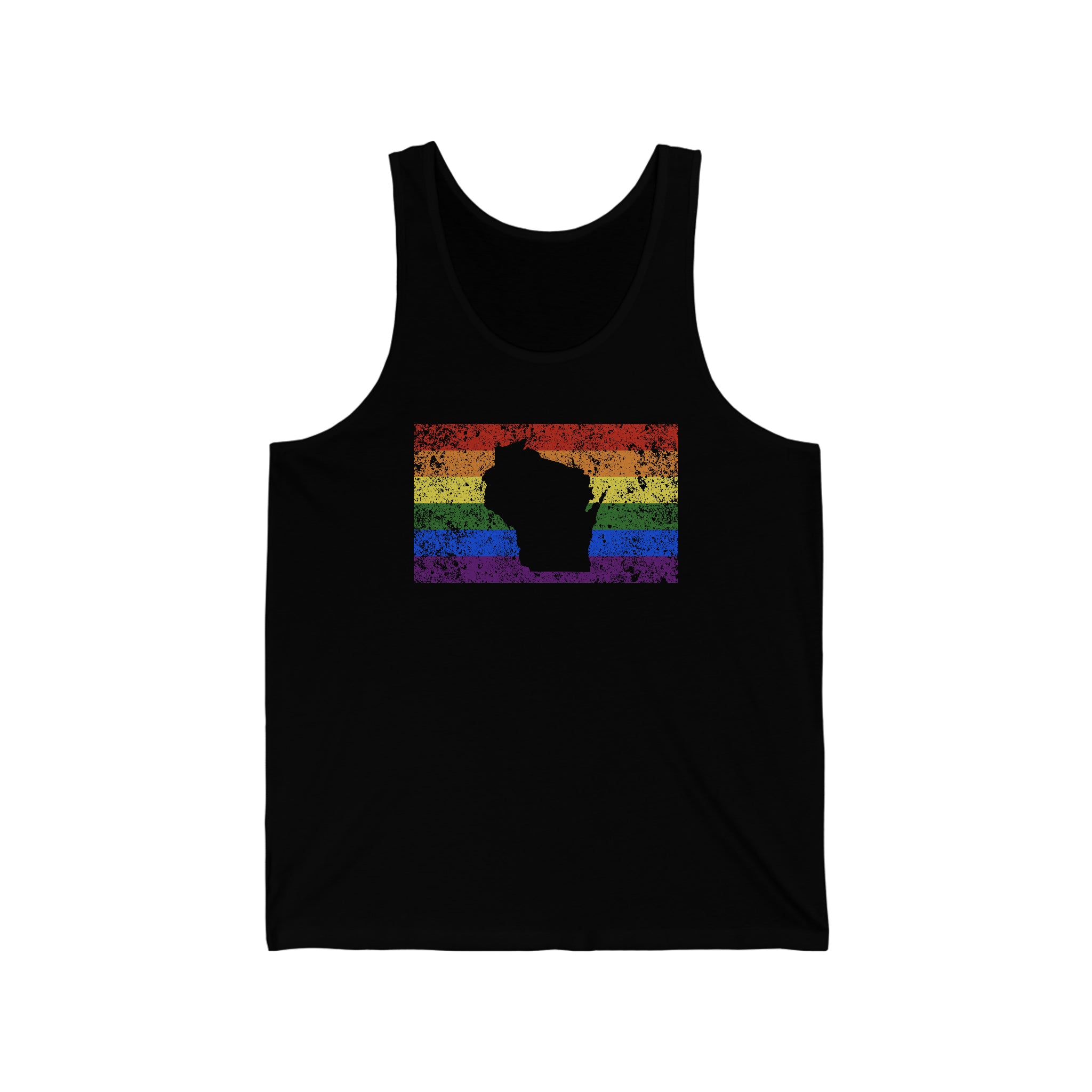 Wisconsin Pride Flag Tank: Rainbow LGBTQ+ State Silhouette Distressed Tank-Top