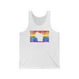 Wisconsin Pride Flag Tank: Rainbow LGBTQ+ State Silhouette Distressed Tank-Top