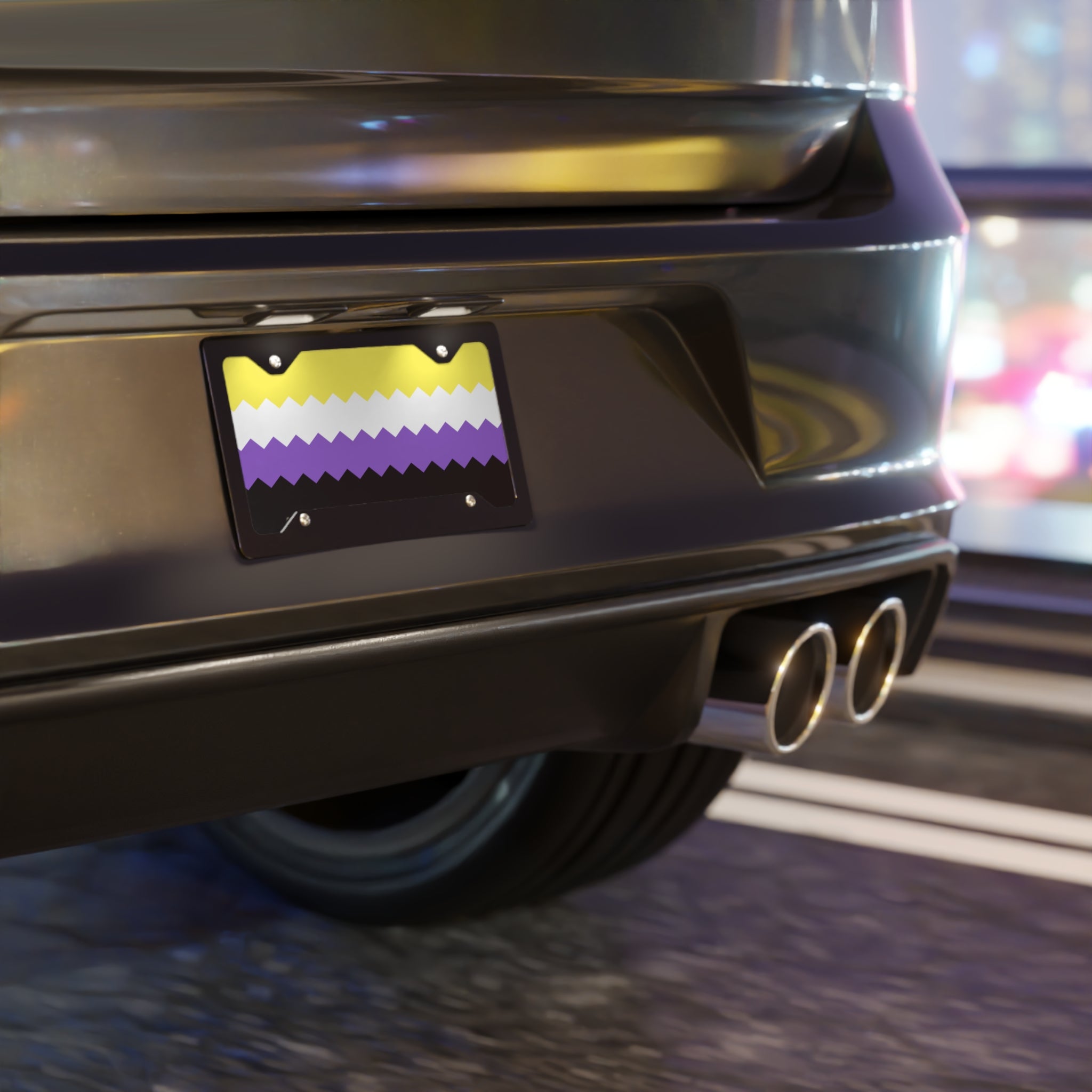 Nonbinary Flag Wavey Vanity License Plate: Sharp Design for Cars