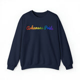 Arkansas Pride Sweatshirt: Flowing Cursive Design with LGBTQ+ Gradient