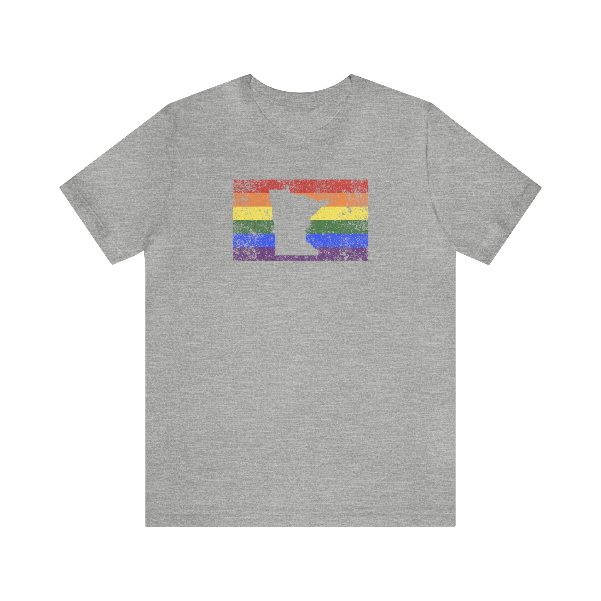 Minnesota Pride Flag Tee: Rainbow LGBTQ+ State Silhouette Distressed Shirt