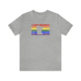 Minnesota Pride Flag Tee: Rainbow LGBTQ+ State Silhouette Distressed Shirt