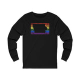 Iowa Pride Flag Long Sleeve Tee: Rainbow LGBTQ+ State Silhouette Distressed Long Sleeve T-Shirt