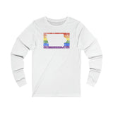 Iowa Pride Flag Long Sleeve Tee: Rainbow LGBTQ+ State Silhouette Distressed Long Sleeve T-Shirt