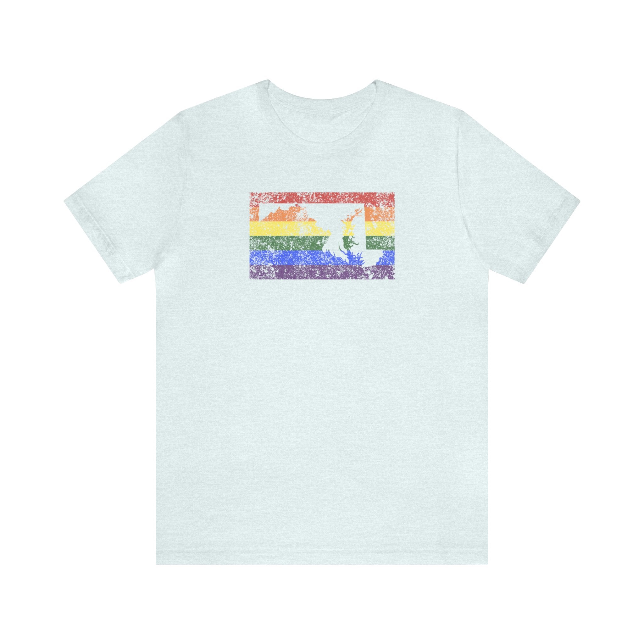 Maryland Pride Flag Tee: Rainbow LGBTQ+ State Silhouette Distressed Shirt