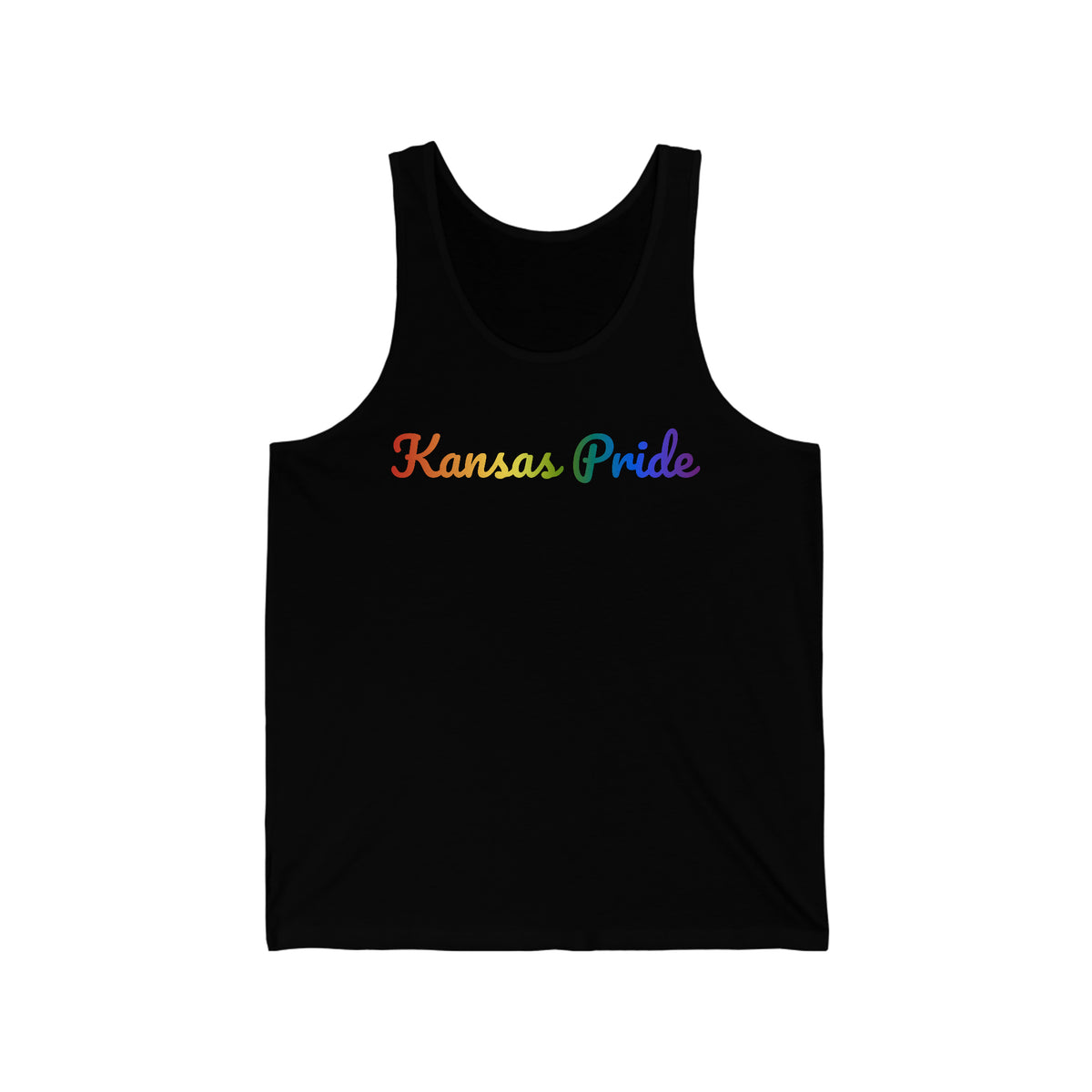 Kansas Pride Tank Top: Flowing Cursive Design with LGBTQ+ Gradient