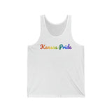 Kansas Pride Tank Top: Flowing Cursive Design with LGBTQ+ Gradient