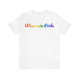 Wisconsin Pride T-Shirt: Flowing Cursive Design with LGBTQ+ Gradient