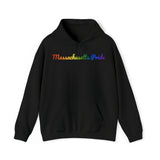 Massachusetts Pride Hoodie: Flowing Cursive Design with LGBTQ+ Gradient