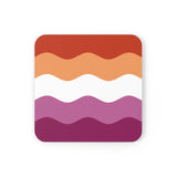 Lesbian Pride Flag Coaster Set: 4 Corkwood Ripple Drink Coasters