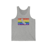 California Pride Flag Tank: Rainbow LGBTQ+ State Silhouette Distressed Tank-Top