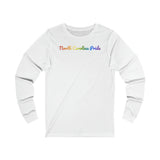 North Carolina Pride Long Sleeve Tee: Flowing Cursive Design with LGBTQ+ Gradient