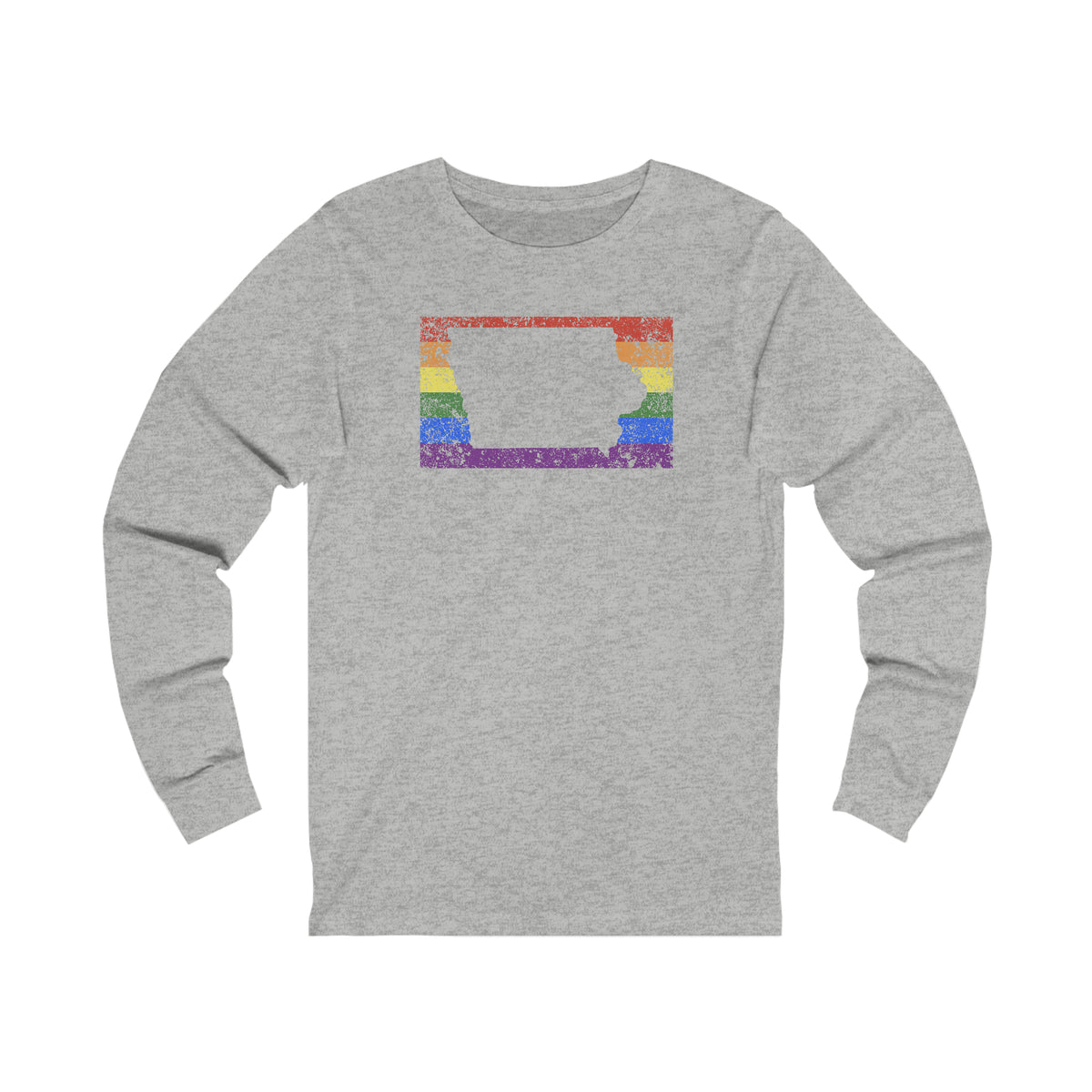 Iowa Pride Flag Long Sleeve Tee: Rainbow LGBTQ+ State Silhouette Distressed Long Sleeve T-Shirt