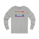 Iowa Pride Flag Long Sleeve Tee: Rainbow LGBTQ+ State Silhouette Distressed Long Sleeve T-Shirt