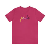 Nonbinary Pride T-Shirt: Flowing Cursive 'Pride' in Gradient Hues