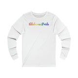 Alabama Pride Long Sleeve Tee: Flowing Cursive Design with LGBTQ+ Gradient