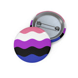 Genderfluid Pride Flag Pin: Round Button with Wavey Design