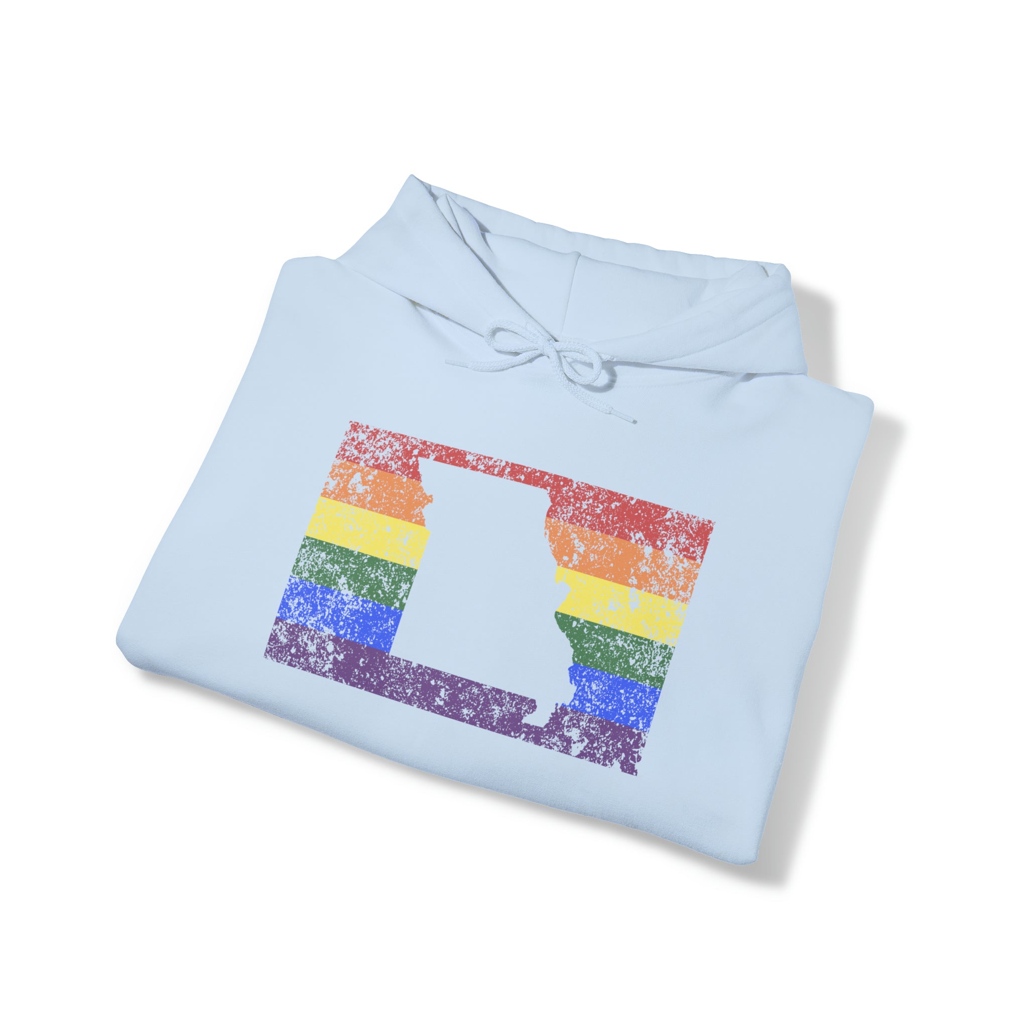 Missouri Pride Flag Hoodie: Rainbow LGBTQ+ State Silhouette Distressed Hooded Sweatshirt