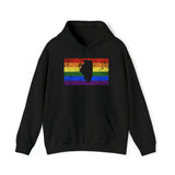 Illinois Pride Flag Hoodie: Rainbow LGBTQ+ State Silhouette Distressed Hooded Sweatshirt