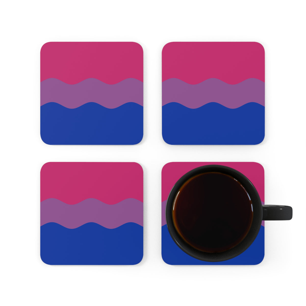 Bisexual Flag Coaster Set: 4 Corkwood Ripple Drink Coasters