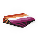 Lesbian Pride Flag Coaster Set: 4 Corkwood Ripple Drink Coasters