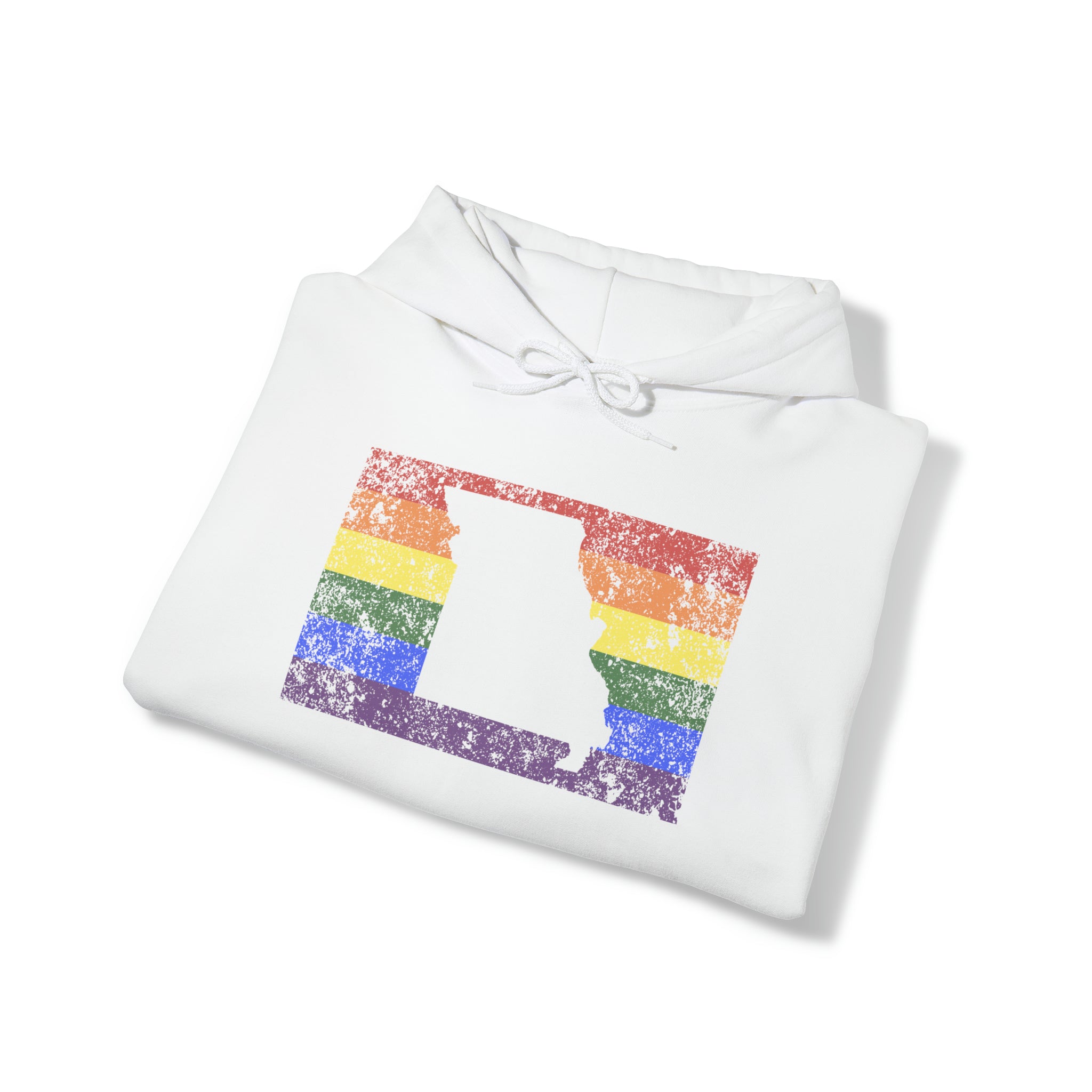 Missouri Pride Flag Hoodie: Rainbow LGBTQ+ State Silhouette Distressed Hooded Sweatshirt