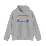 Iowa Pride Flag Hoodie: Rainbow LGBTQ+ State Silhouette Distressed Hooded Sweatshirt