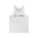 Yukon Pride Tank Top: Flowing Cursive Design with LGBTQ+ Gradient