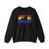 New York Pride Flag Sweater: Rainbow LGBTQ+ State Silhouette Distressed Sweatshirt